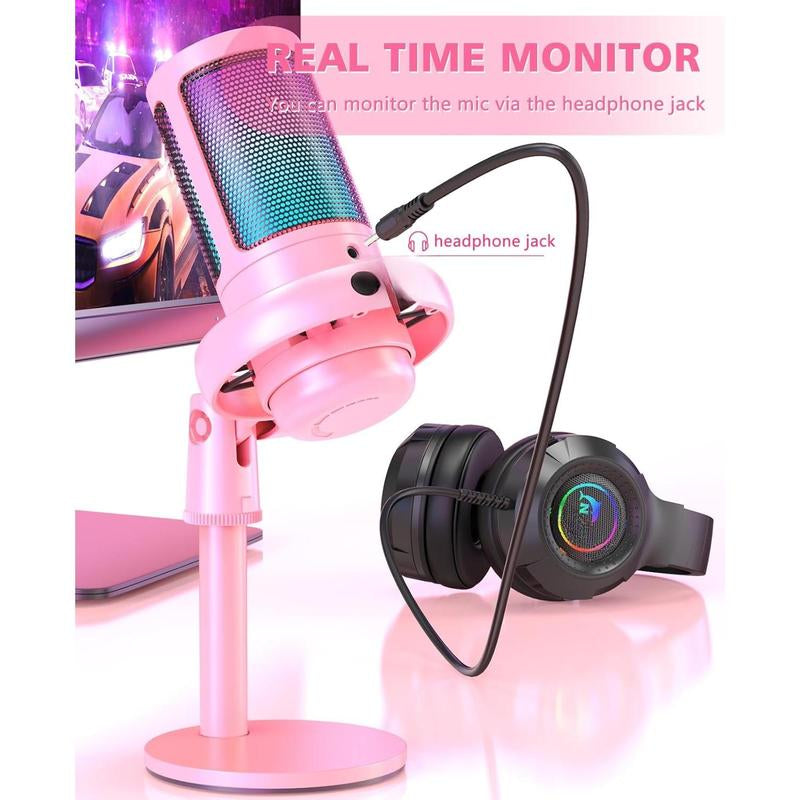 Gaming Microphone, RGB Condenser Mic with Touch Mute & Gain Knob